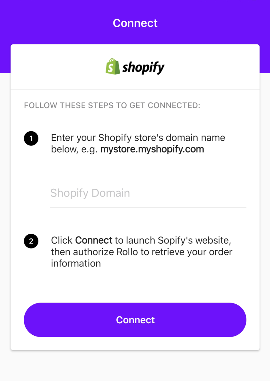 SHopify connection screen